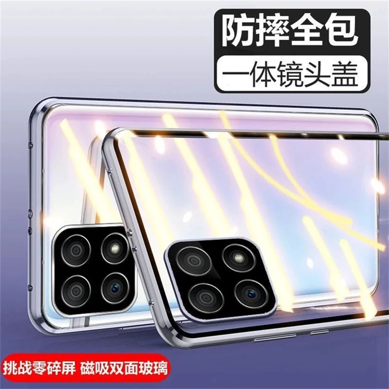 360 Full Magnetic Case For Honor 200 Smart 5G X7C Cover Double Sided Adsorption Metal Tempering Glass Protection Phone Shell