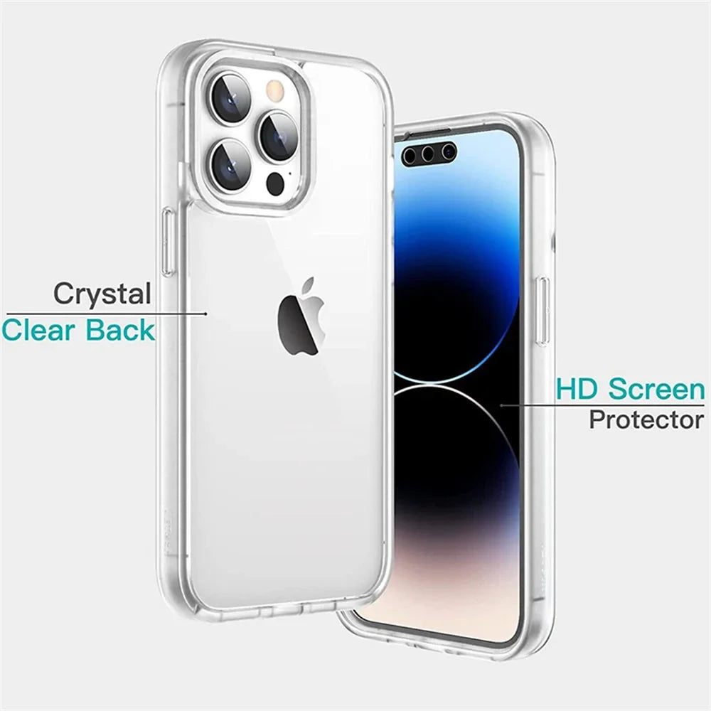 360 Full Protection Shockproof Transparent Phone Case For iPhone 16 15 14 11 12 13 Pro Max Double-sided Silicon TPU Back Cover