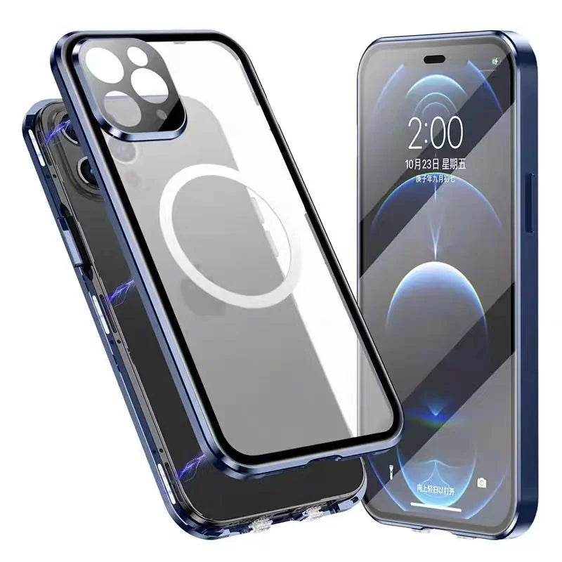 360 Full Protection Double Sided Glass Magnetic Phone Case For iPhone 15 14 13 12 Pro Max 15 Plus Metal Bumper Protection Cover
