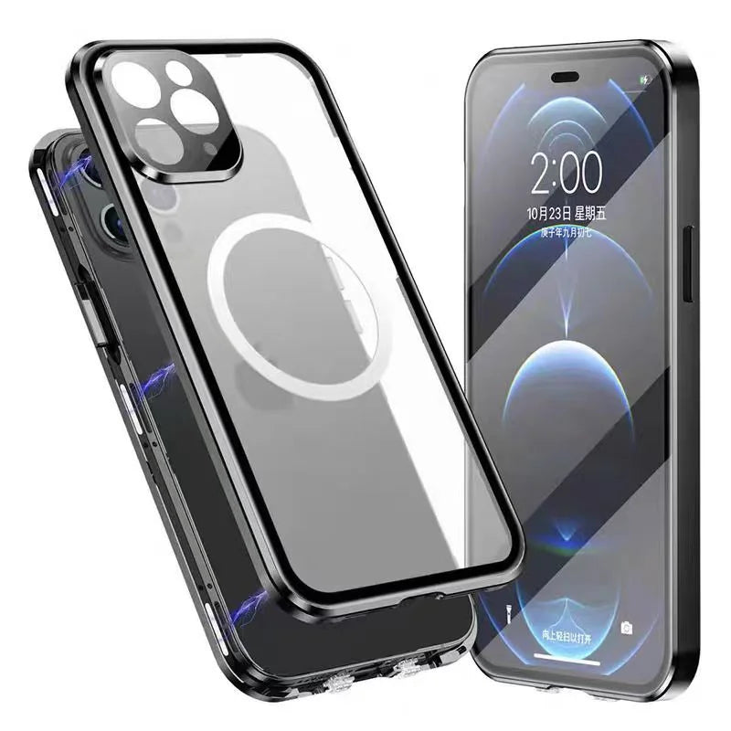 360 Full Protection Double Sided Glass Magnetic Phone Case For iPhone 15 14 13 12 Pro Max 15 Plus Metal Bumper Protection Cover