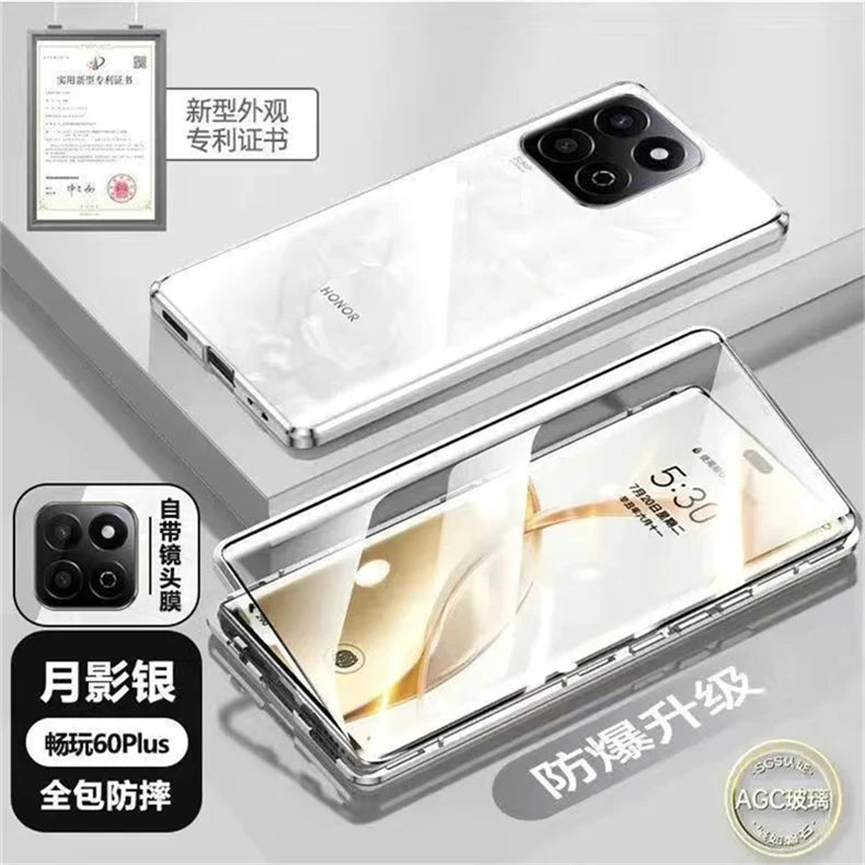 360 Full Magnetic Case For Honor 200 Smart 5G X7C Cover Double Sided Adsorption Metal Tempering Glass Protection Phone Shell