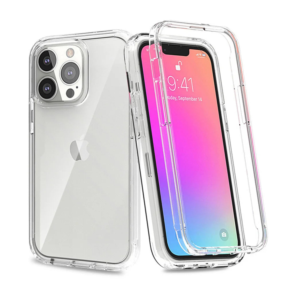 360 Full Body Front Back Clear Protective Phone Case For iPhone 17 16 15 12 13 14 11 Pro XS Max 7 8 Plus Soft Hard Back Cover