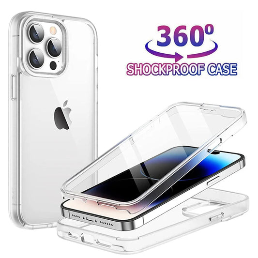 360 Full Body Front Back Clear Protective Phone Case For iPhone 17 16 15 12 13 14 11 Pro XS Max 7 8 Plus Soft Hard Back Cover