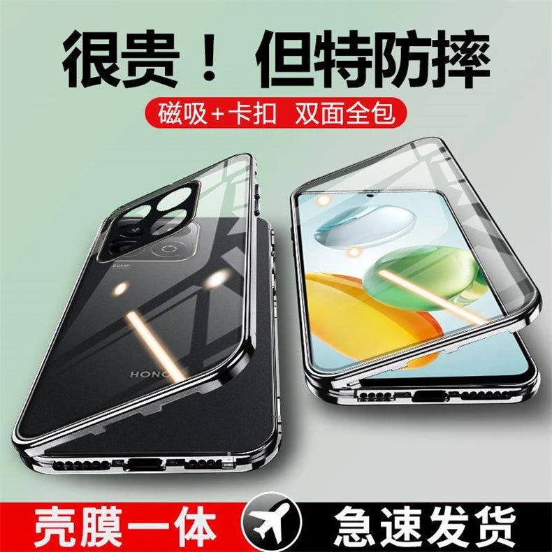 360 Full Magnetic Case For Honor 200 Smart 5G X7C Cover Double Sided Adsorption Metal Tempering Glass Protection Phone Shell