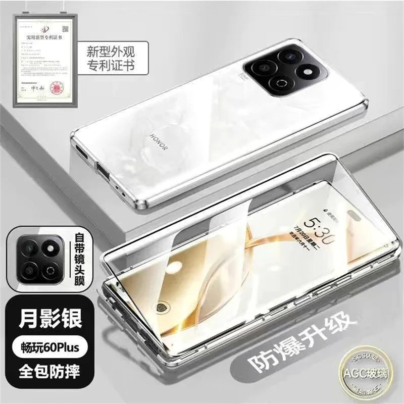 360 Full Magnetic Case For Honor 200 Smart 5G X7C Cover Double Sided Adsorption Metal Tempering Glass Protection Phone Shell