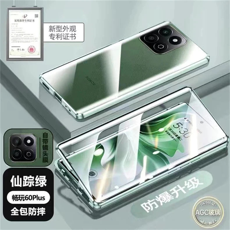 360 Full Magnetic Case For Honor 200 Smart 5G X7C Cover Double Sided Adsorption Metal Tempering Glass Protection Phone Shell