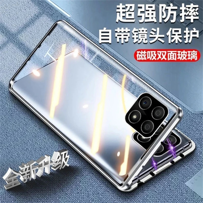 360 Full Magnetic Case For Honor 200 Smart 5G X7C Cover Double Sided Adsorption Metal Tempering Glass Protection Phone Shell