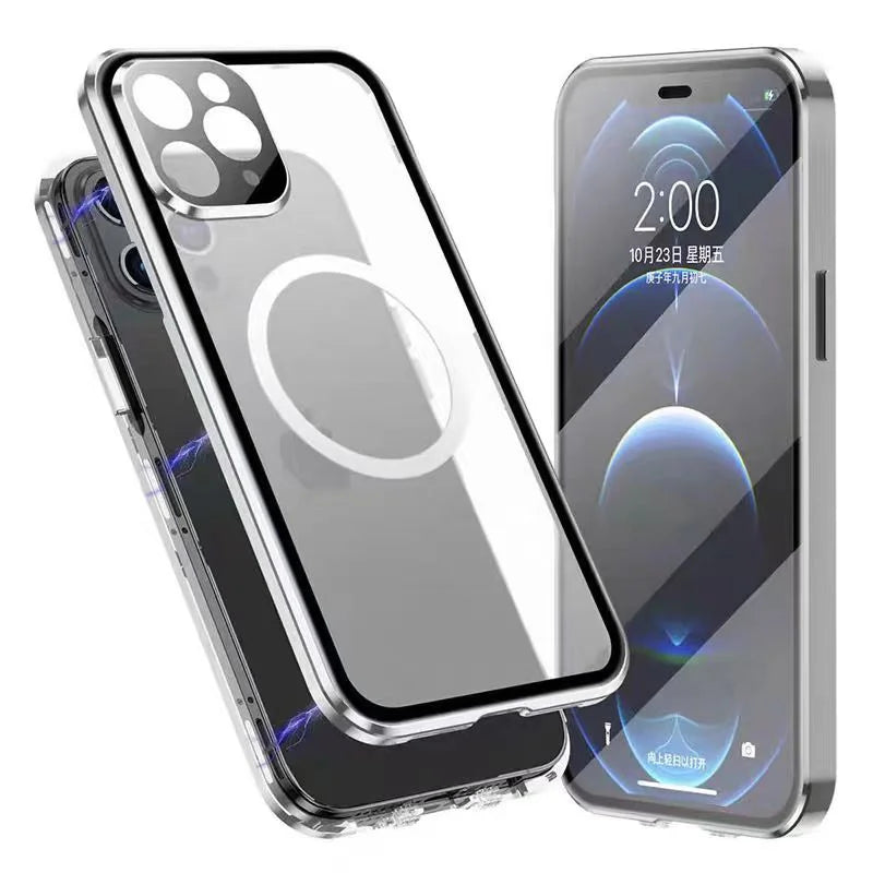 360 Full Protection Double Sided Glass Magnetic Phone Case For iPhone 15 14 13 12 Pro Max 15 Plus Metal Bumper Protection Cover