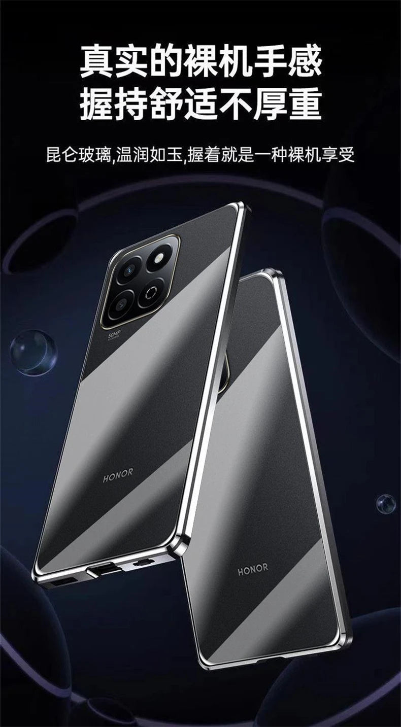 360 Full Magnetic Case For Honor 200 Smart 5G X7C Cover Double Sided Adsorption Metal Tempering Glass Protection Phone Shell