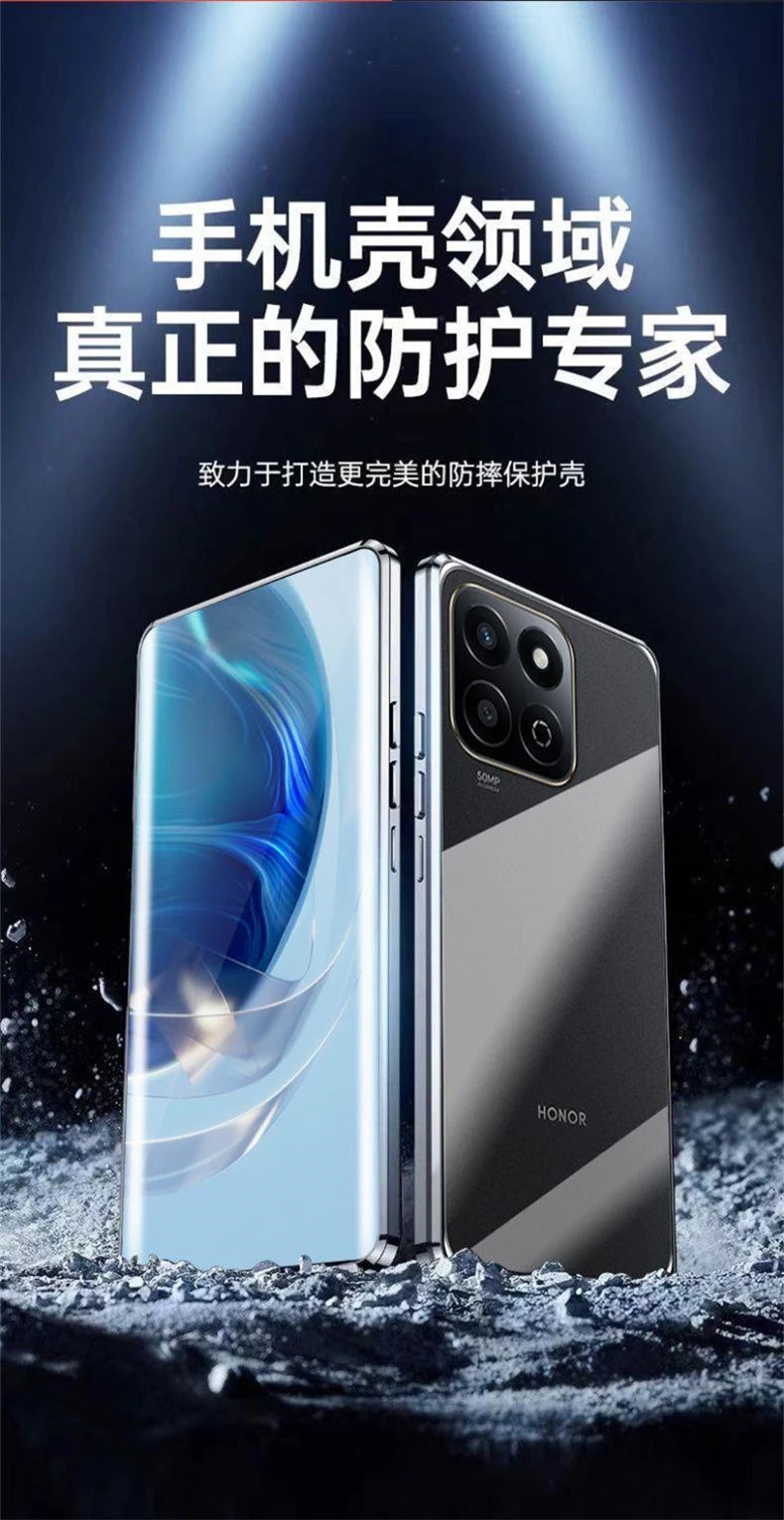 360 Full Magnetic Case For Honor 200 Smart 5G X7C Cover Double Sided Adsorption Metal Tempering Glass Protection Phone Shell