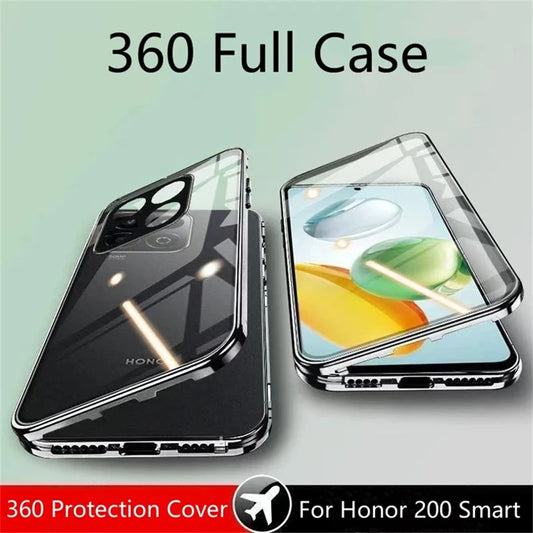 360 Full Magnetic Case For Honor 200 Smart 5G X7C Cover Double Sided Adsorption Metal Tempering Glass Protection Phone Shell