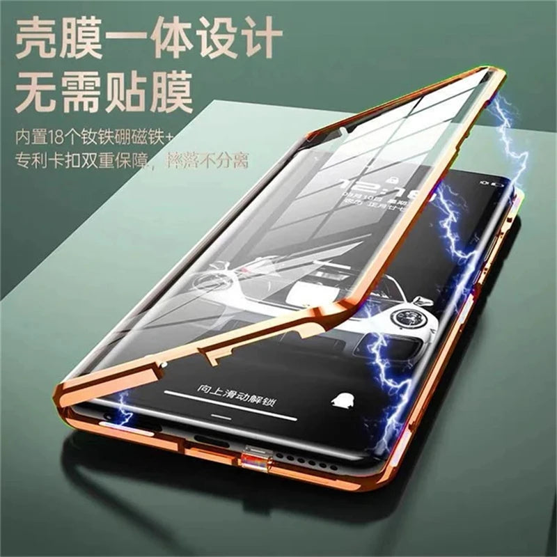 360 Full Magnetic Case For Honor 200 Smart 5G X7C Cover Double Sided Adsorption Metal Tempering Glass Protection Phone Shell