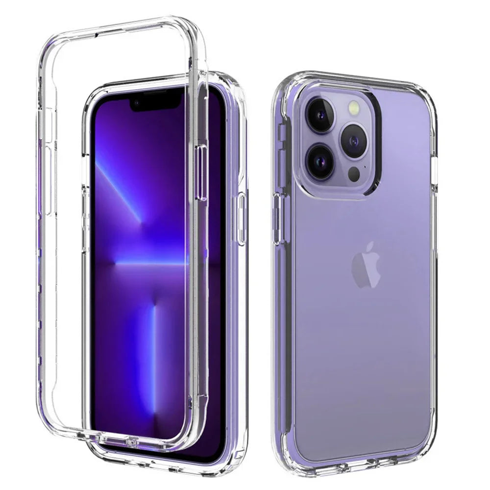 360 Full Protection Shockproof Transparent Phone Case For iPhone 16 15 14 11 12 13 Pro Max Double-sided Silicon TPU Back Cover